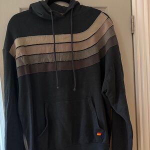 Aviator Nation Black Hoodie with Beige, Taupe & Brown Stripes